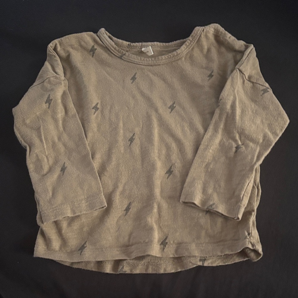 Rylee + Cru Brown Long Sleeve Shirt with Black Lightning Bolts